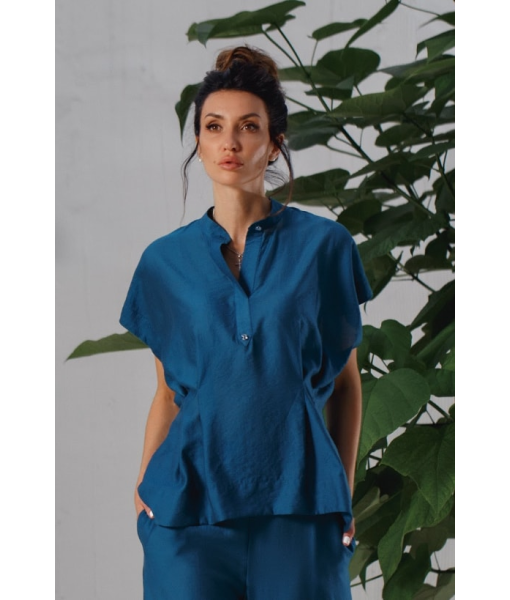 Summer blouse with snaps (blue)