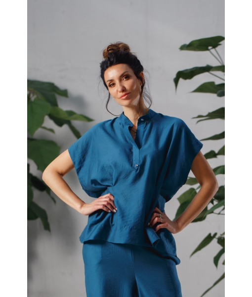 Summer blouse with snaps (blue)