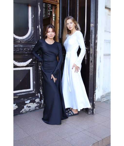 Silk dress with bias cut (black, white)
