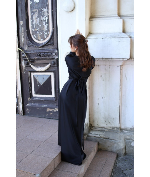 Silk dress with bias cut (black, white)