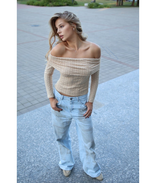 Long knitted without shoulders (blue, beige)