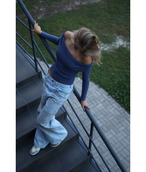 Long knitted without shoulders (blue, beige)
