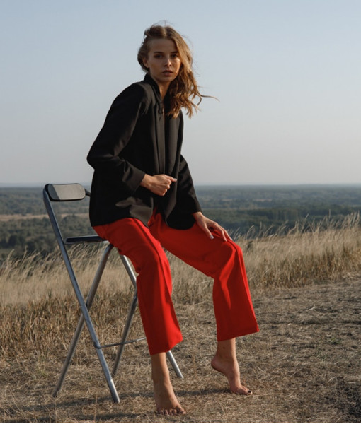 Red pants with an arrow