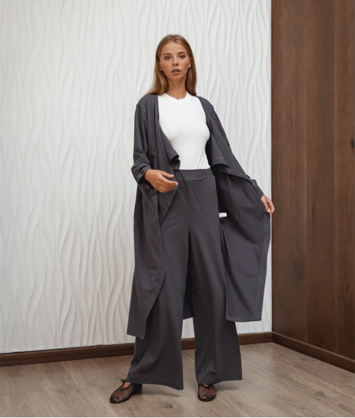 Knitted suit (cardigan and palazzo) grey