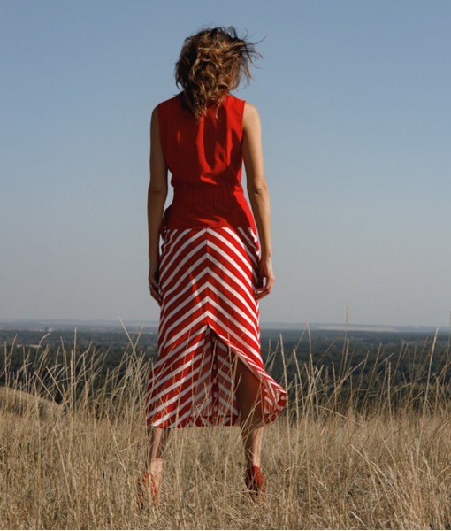 A red skirt with a white stripe