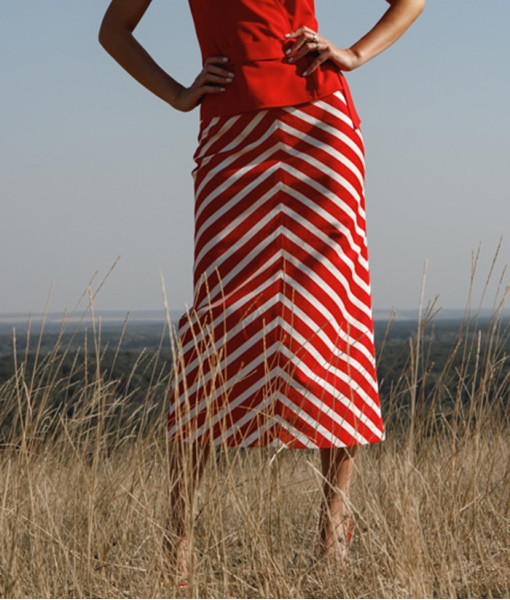 A red skirt with a white stripe