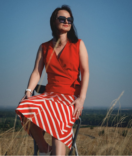 A red skirt with a white stripe