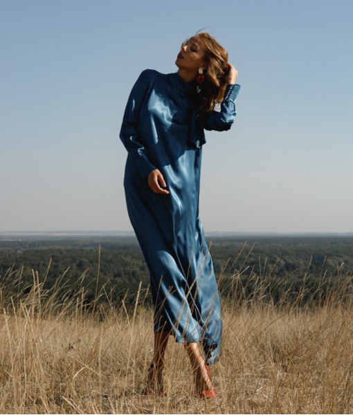 Viscose-silk dress (deep blue color)