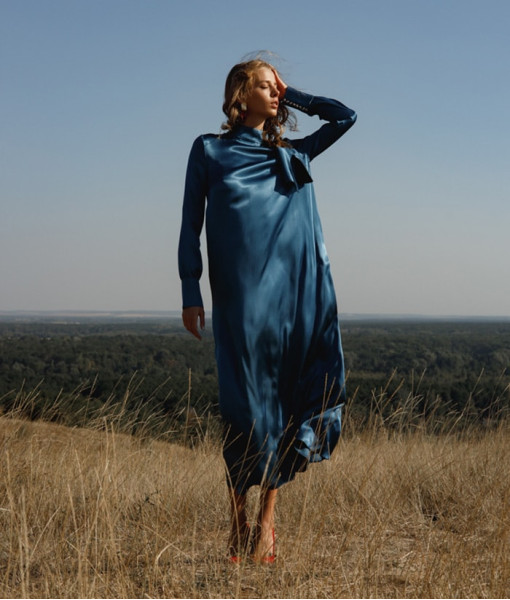 Viscose-silk dress (deep blue color)