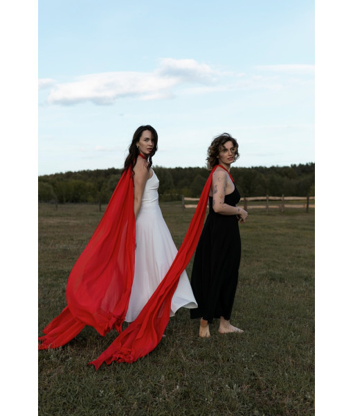Silk evening dress (black, white)