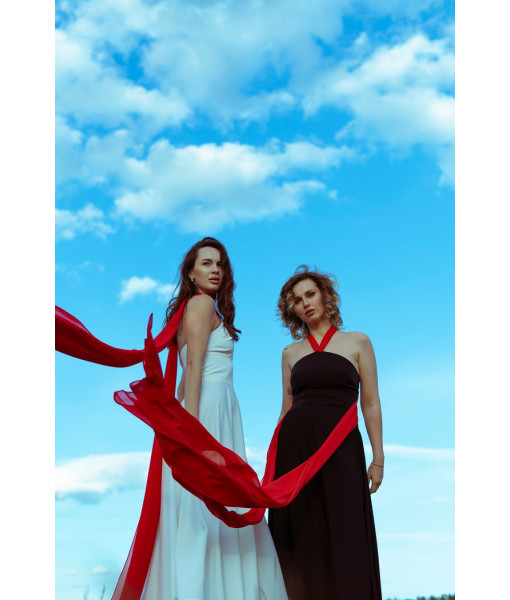 Silk evening dress (black, white)