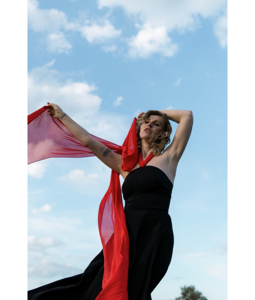 Silk evening dress (black, white)