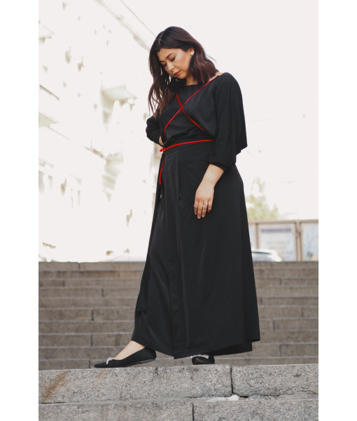 Silk dress with lacing (black, white)