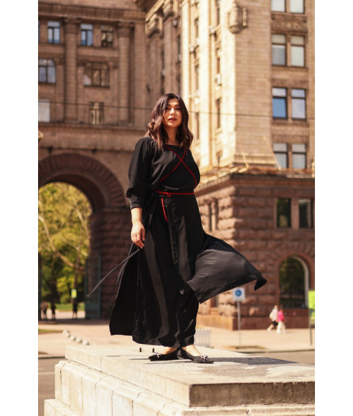 Silk dress with lacing (black, white)
