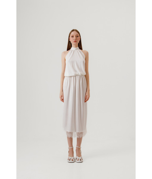Midi skirt with lace (white)