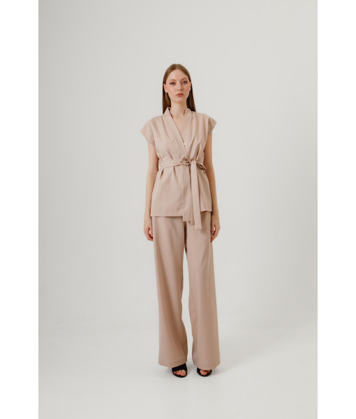 Kimono-style vest (beige)