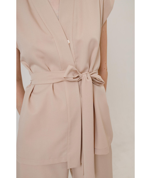 Kimono-style vest (beige)