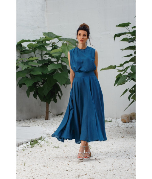 Sleeveless blouse with a sun skirt (red, cobalt)