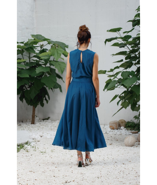 Sleeveless blouse with a sun skirt (red, cobalt)