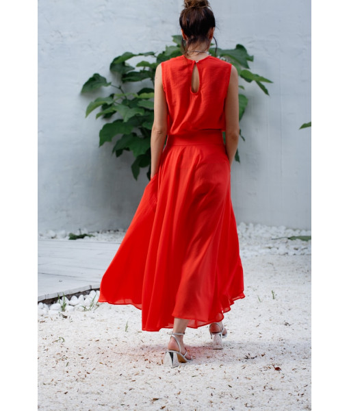 Sleeveless blouse with a sun skirt (red, cobalt)