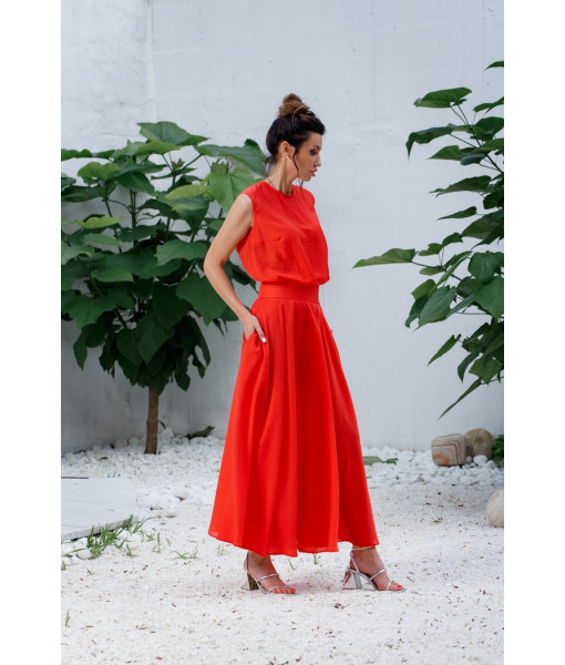 Sleeveless blouse with a sun skirt (red, cobalt)