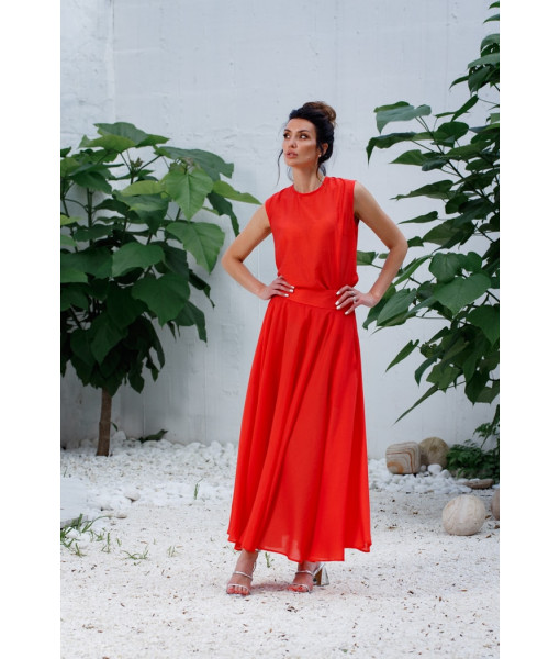 Sleeveless blouse with a sun skirt (red, cobalt)