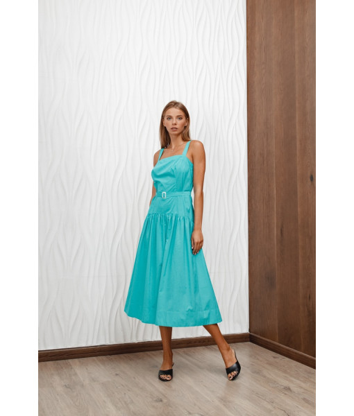 Long summer sundress (turquoise, black)