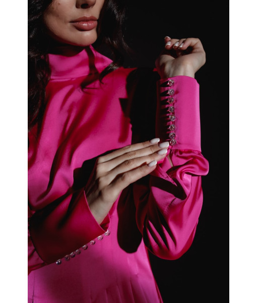 Short silk dress with pleats (black, pink)