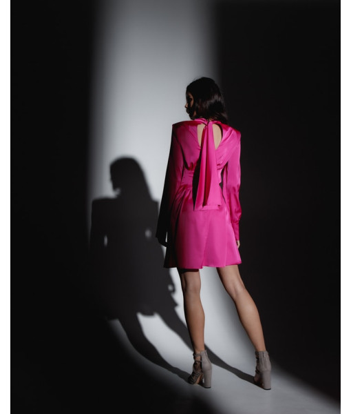 Short silk dress with pleats (black, pink)
