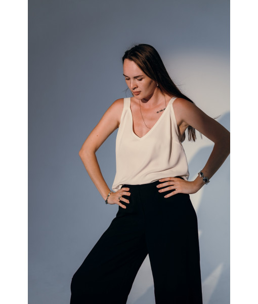 Classic crepe silk T-shirt (ivory, black)