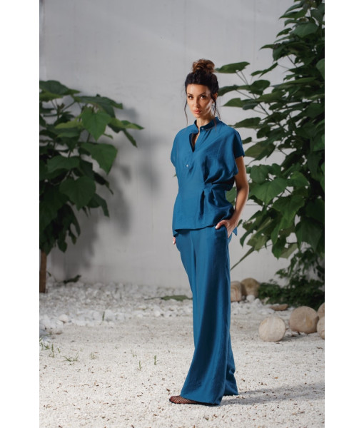 Summer blouse with snaps (blue)