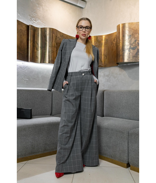Checked palazzo pants (gray)