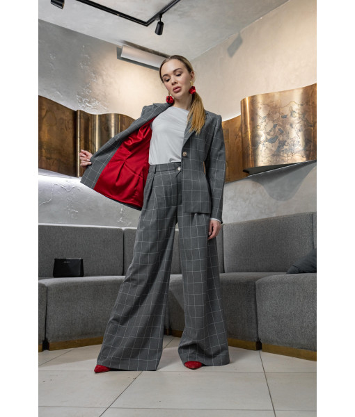 Checked palazzo pants (gray)