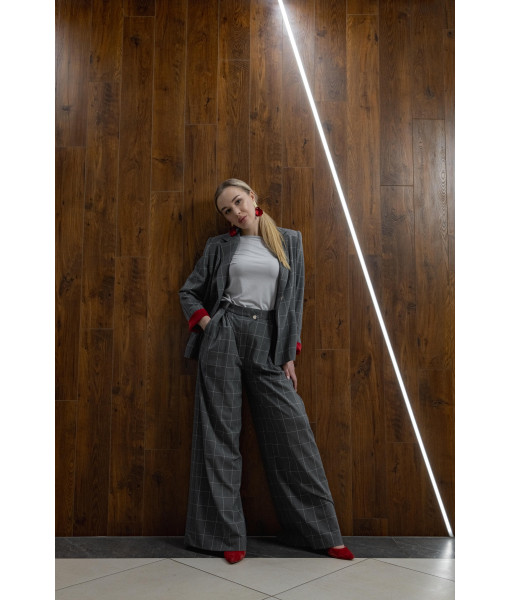 Checked palazzo pants (gray)