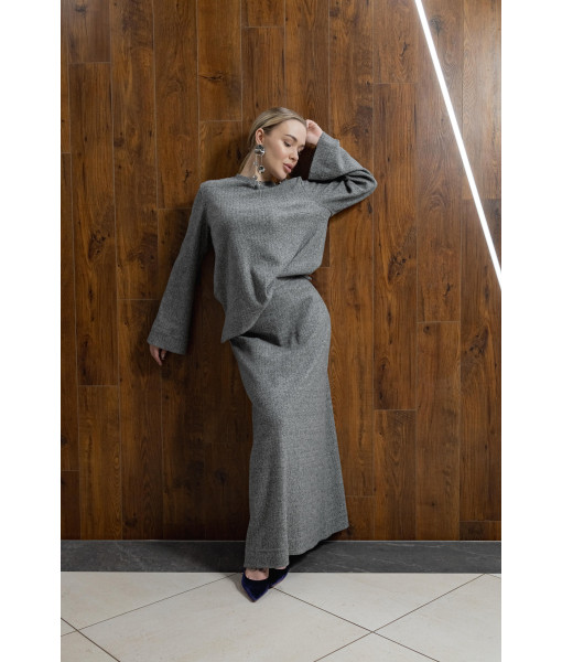 Knitted skirt suit (gray)