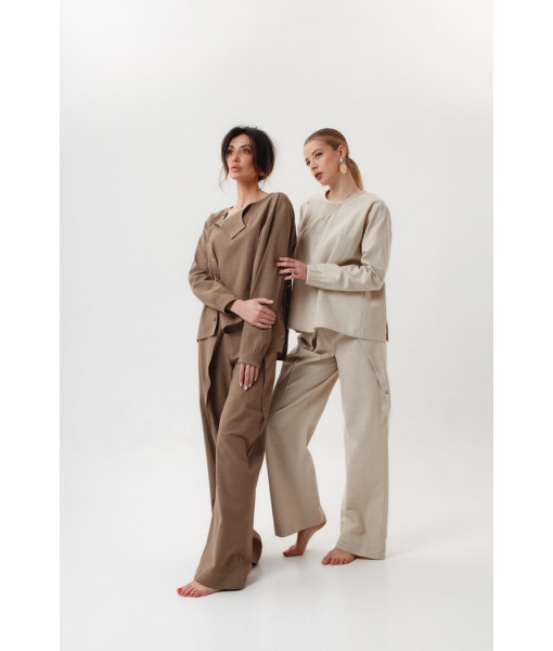 Designer linen suit (beige, cappuccino)
