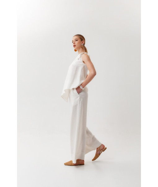 Linen suit: palazzo and one-shoulder top (black, white, gray)