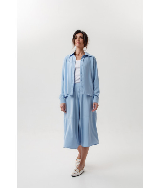 Basic silk crepe shirt (blue, mustard)
