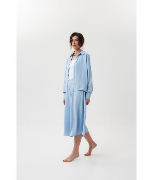 Basic silk crepe shirt (blue, mustard)