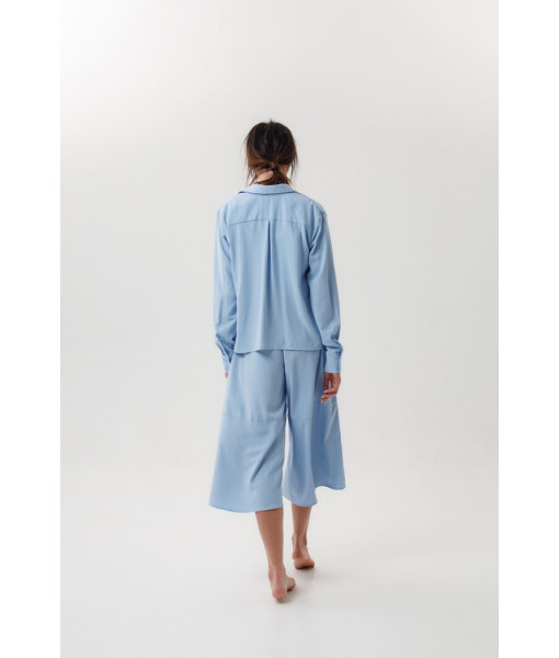 Basic silk crepe shirt (blue, mustard)