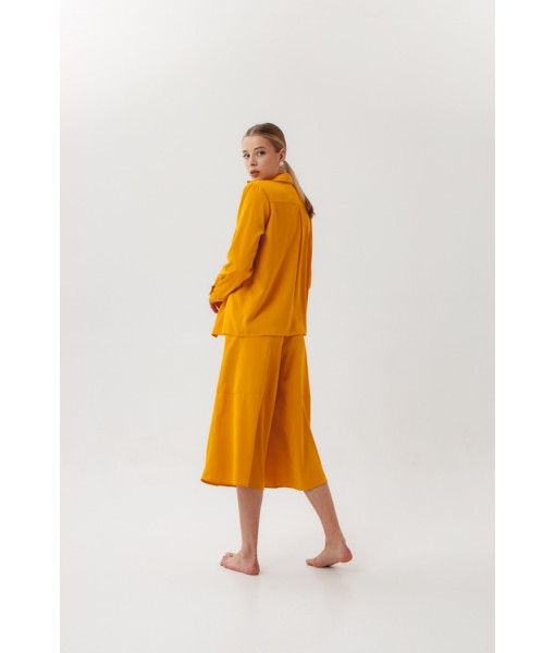 Basic silk crepe shirt (blue, mustard)