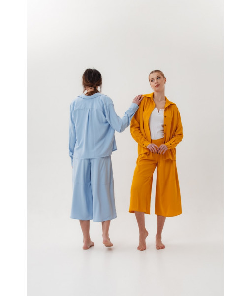 Basic silk crepe shirt (blue, mustard)