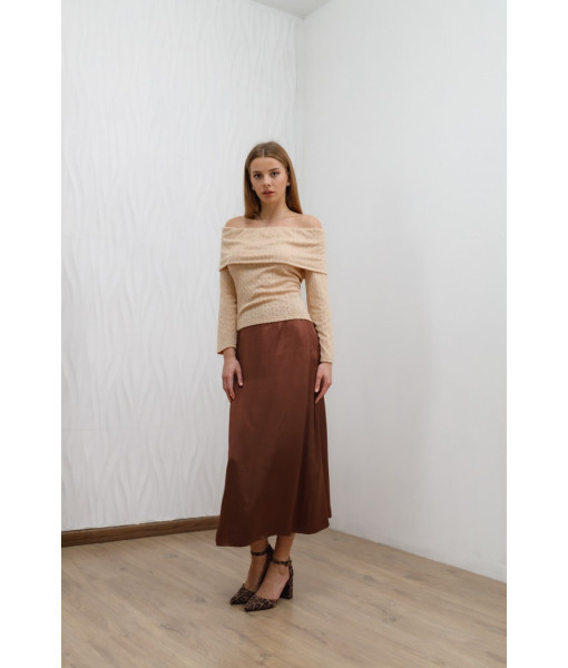 Silk straight skirt (blue, beige)