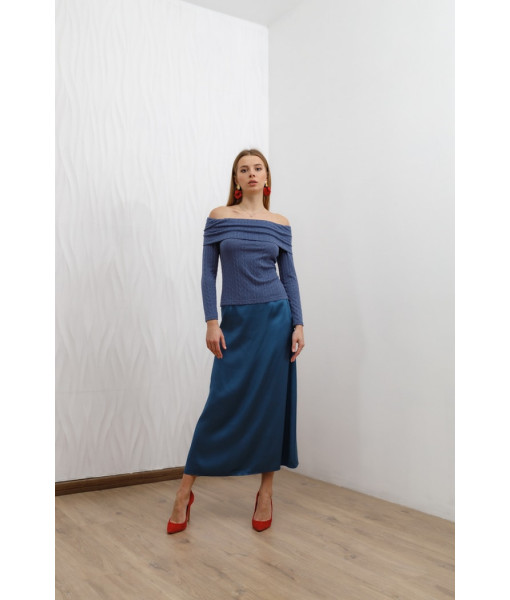 Silk straight skirt (blue, beige)