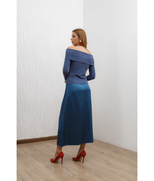 Silk straight skirt (blue, beige)