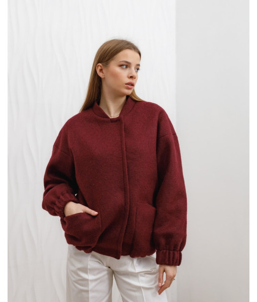 Natural wool bomber (burgundy)