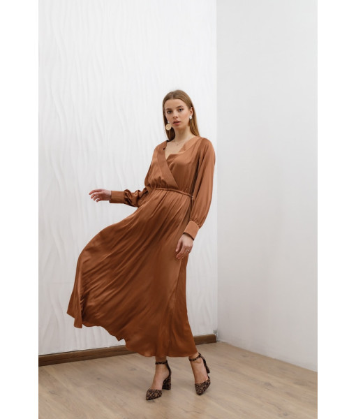 Long double-sided silk dress (cappuccino)
