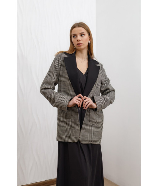The jacket is warm in a check