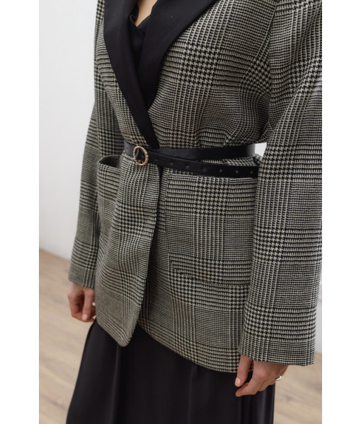 The jacket is warm in a check