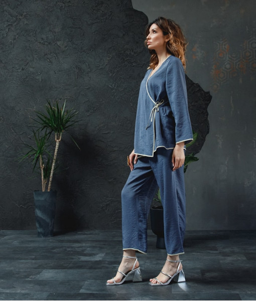 Linen pants, blue